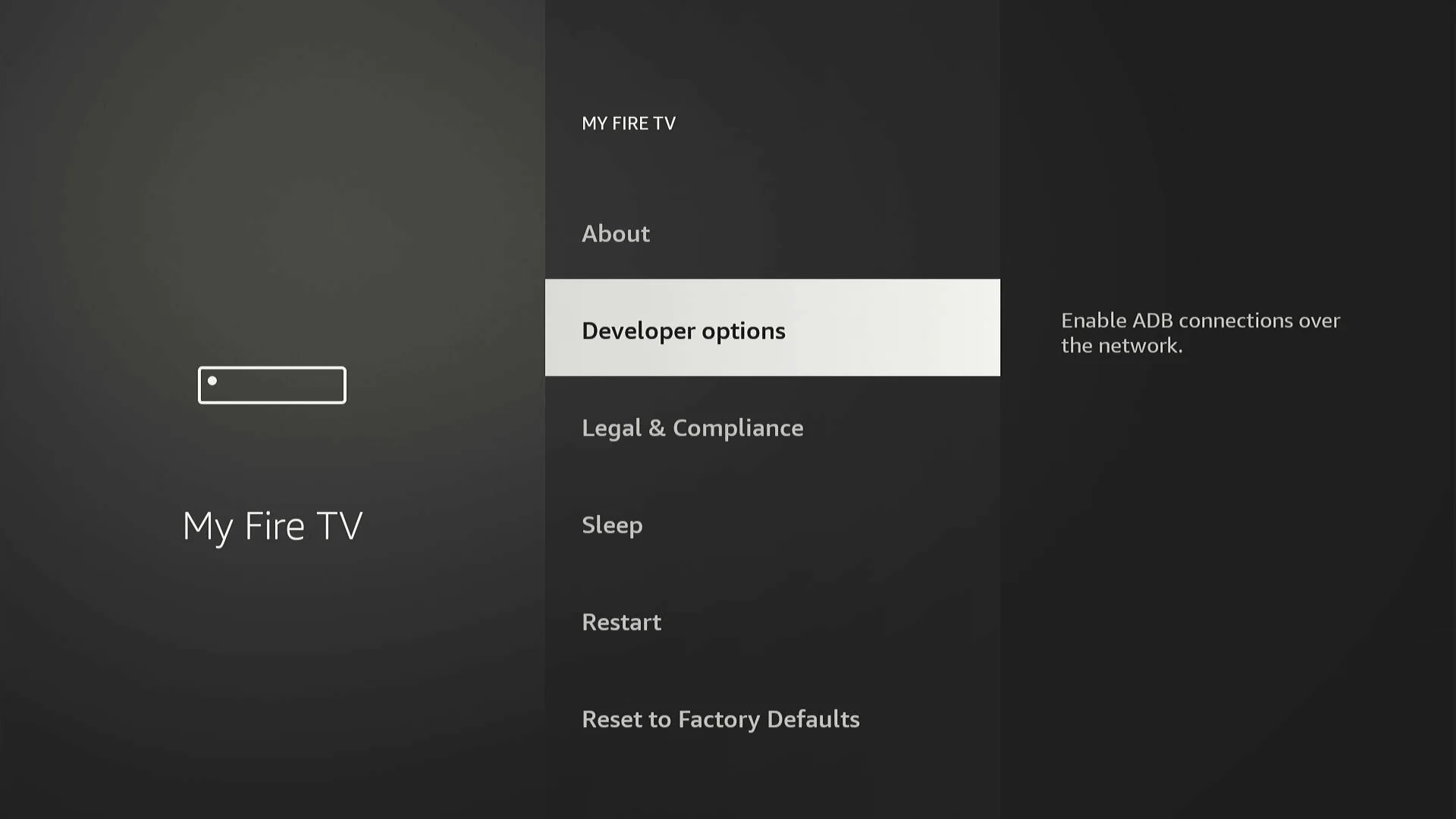 Developer options menu