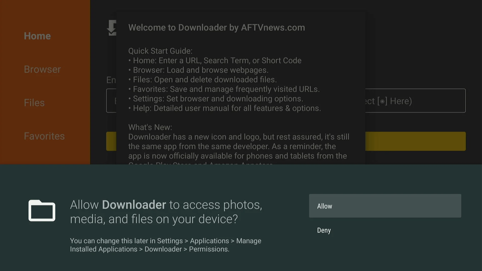Downloader asking for storage permission