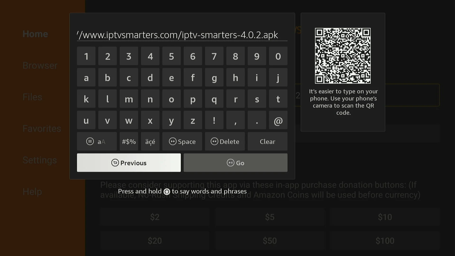 Download address typed into Downloader