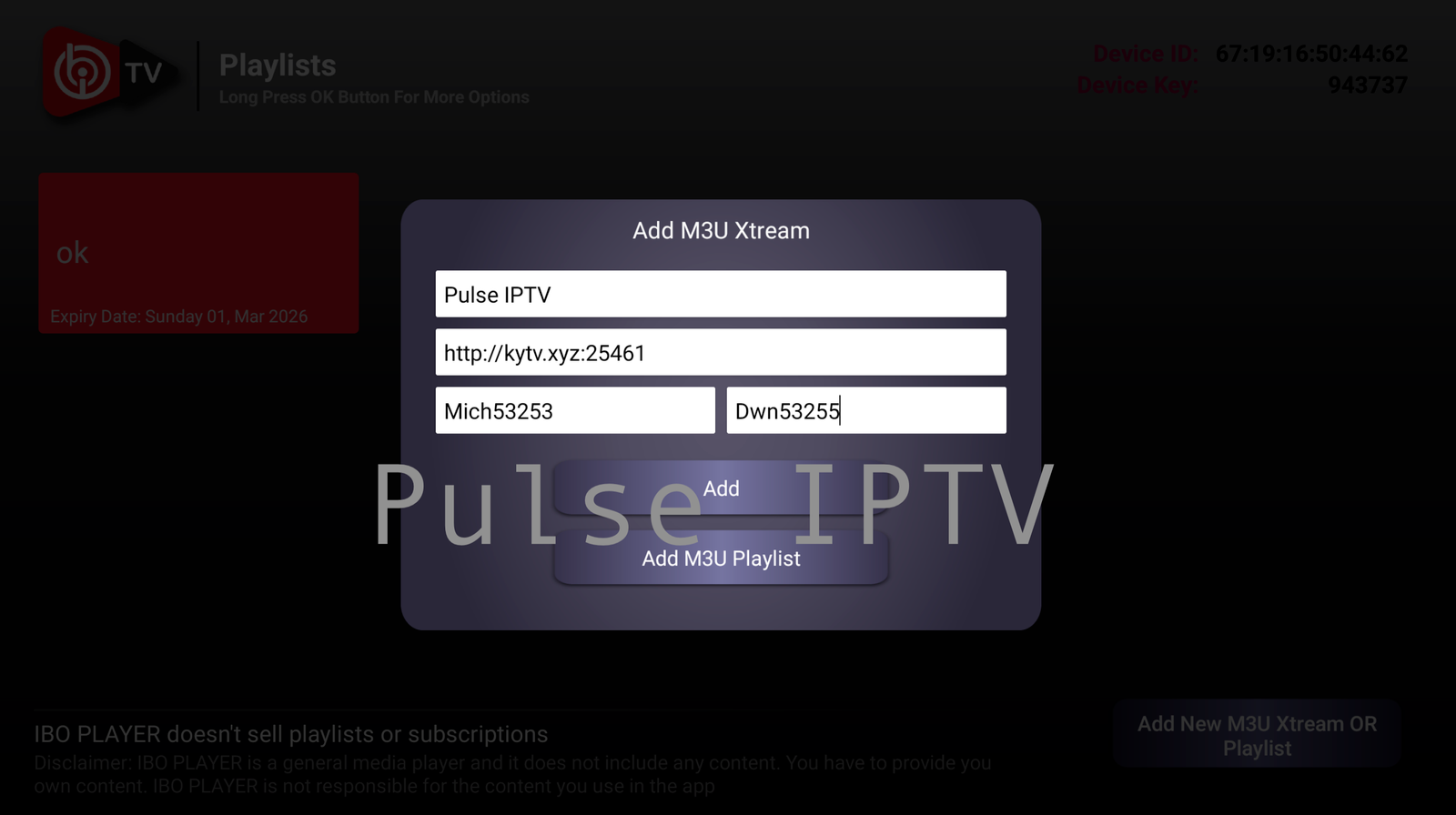 Saving Pulse IPTV Credentials