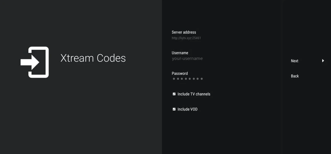 Entering the Xtream Codes login in TiviMate
