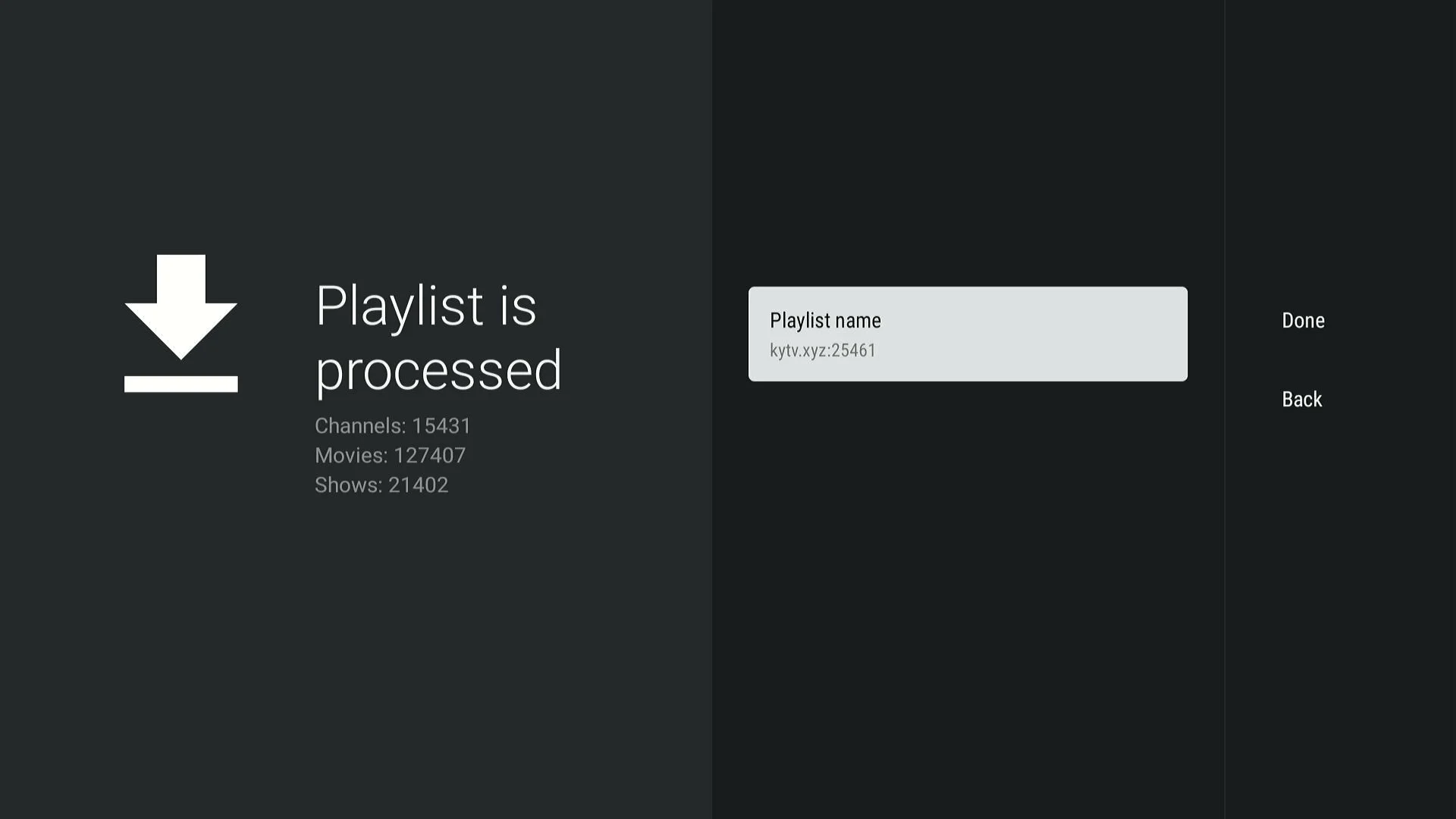 Playlist processed with channel and film counts